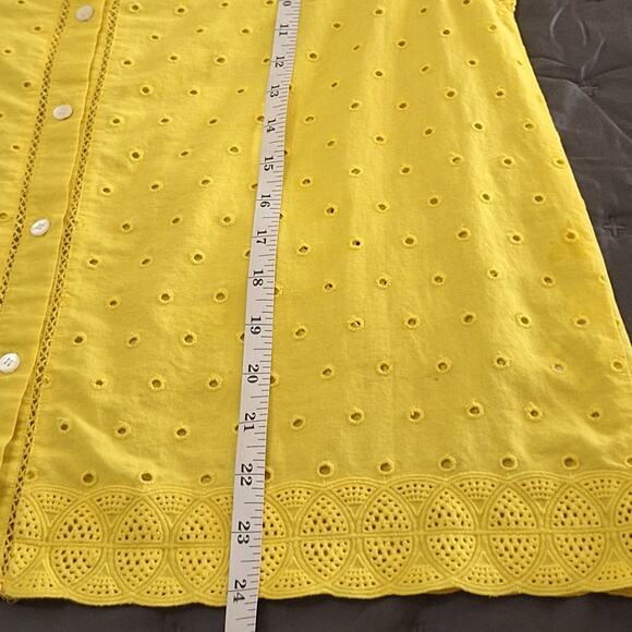 J. Crew Shirt Women's 8 Yellow 100% Cotton Mandarin Collar Eyelets Lace Trim - Picture 5 of 7